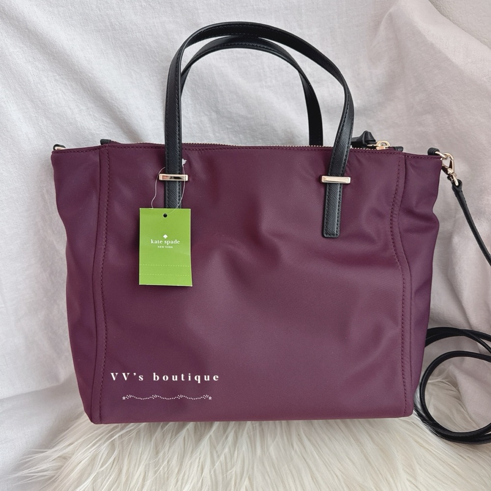NWT Kate Spade Wilson Road Alyse Nylon Tote Crossbody Deep Plum Purple WKRU4715 - Picture 2 of 10